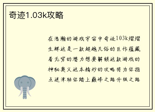 奇迹1.03k攻略